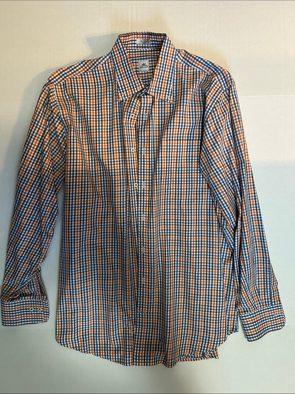 Peter Millar Orange & Blue Checked Dress Shirt
